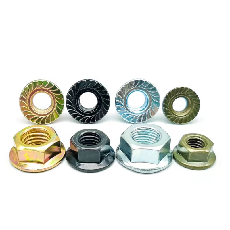 Galvanized iron hex flange nut, colored zinc flange hex nut M4 M5 M6 M8 M10 M12 M16