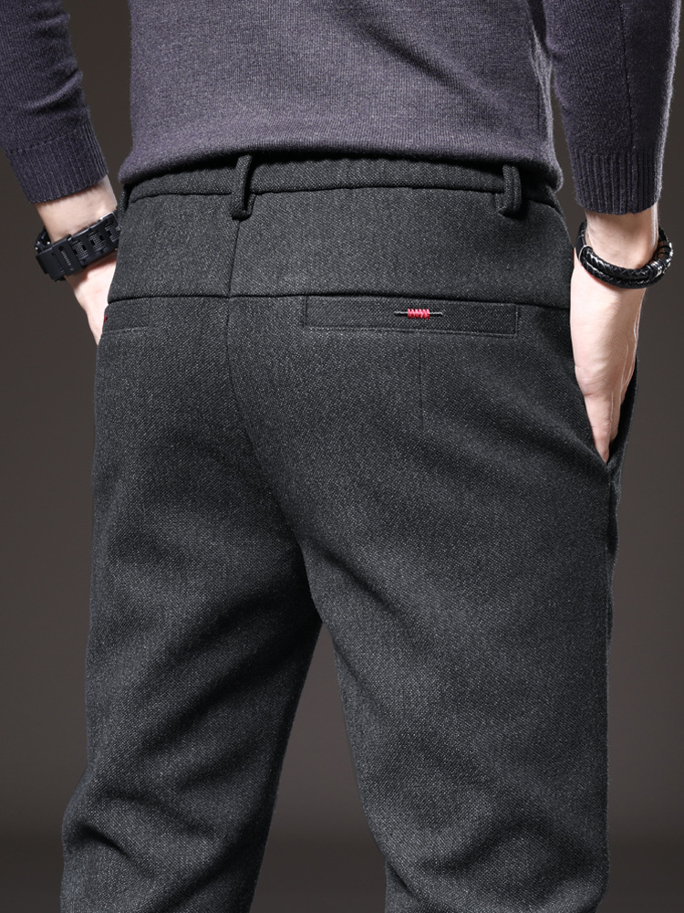 Pantalones de primavera y otoño pantalones de traje casuales de lino slim fit para hombres Pantalones rectos de negocios de hombres pantalones forrados de lana simples piernas rectas resistentes al desgaste