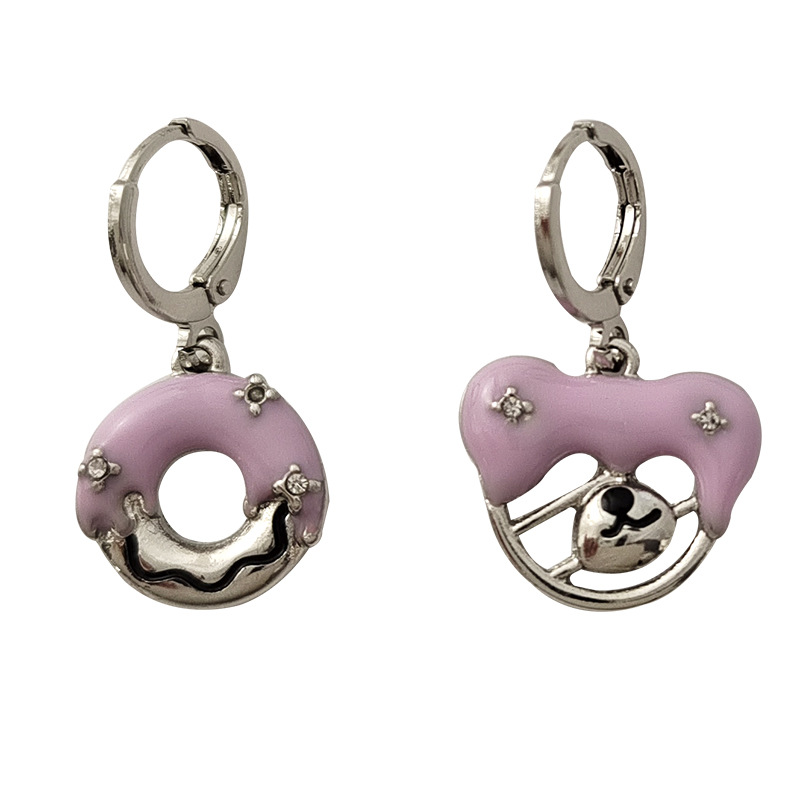 1 Pair Cute Sweet Bear Donuts Enamel Plating Inlay Alloy Gem Drop Earrings display picture 4