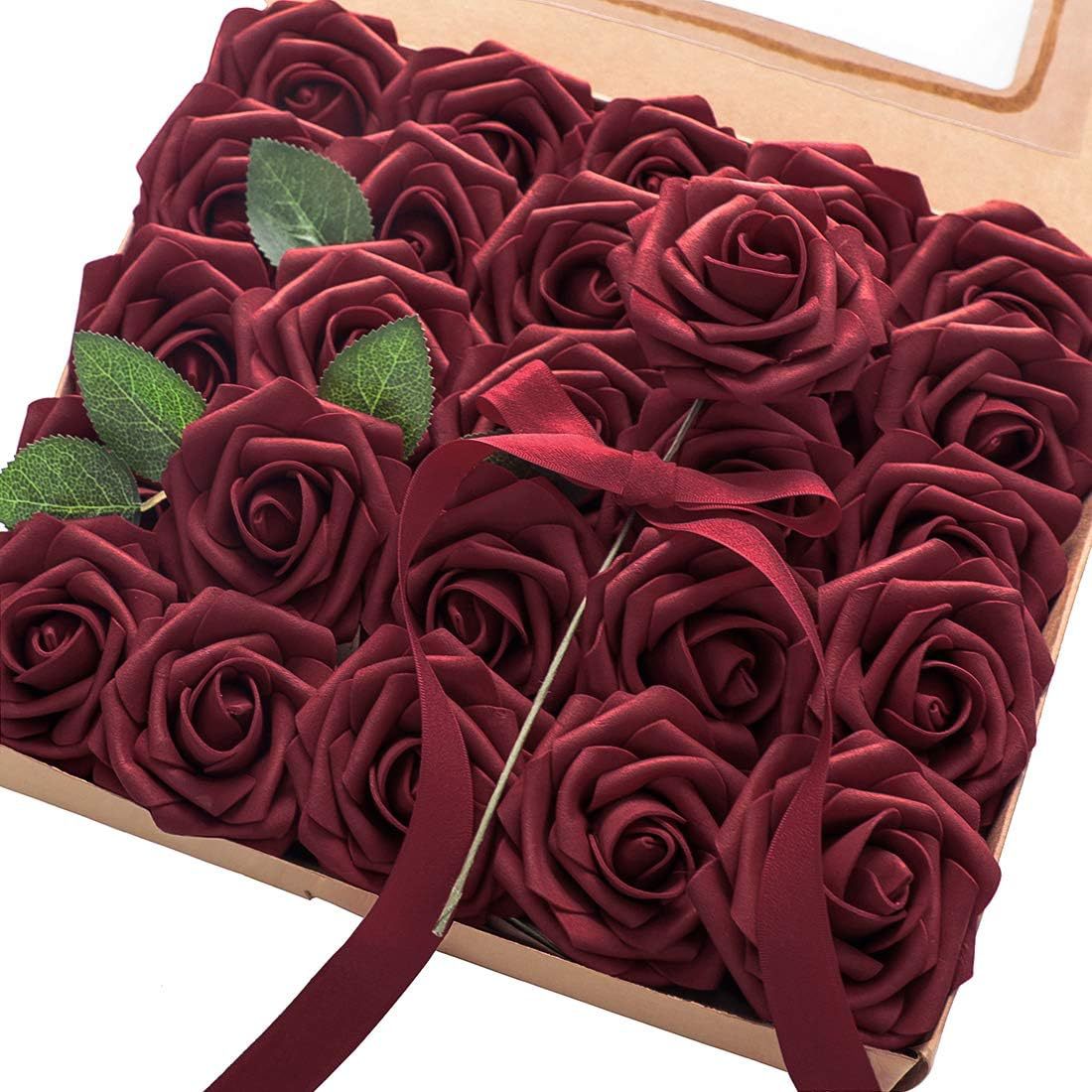 Rosa de espuma PE con tallo para comercio electrónico transfronterizo - Flor falsa simulada, decoración para el hogar, arte floral - Al por mayor, en caja de regalo