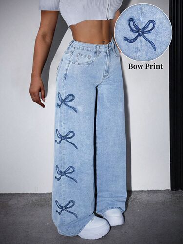 Cross-border leisure versatile foreign trade Amazon best-selling printed Instagram washable high-waist butterfly design jeans