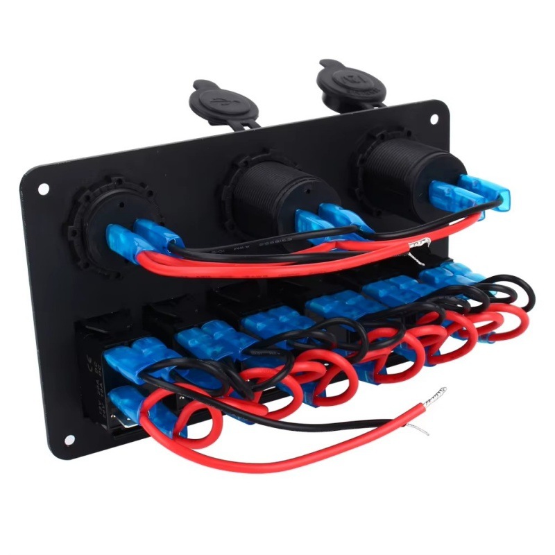 Interruptor universal transfronterizo de RV de 6 lugares, barco, automóvil yate con voltímetro de toma de carga USB dual montado en el vehículo