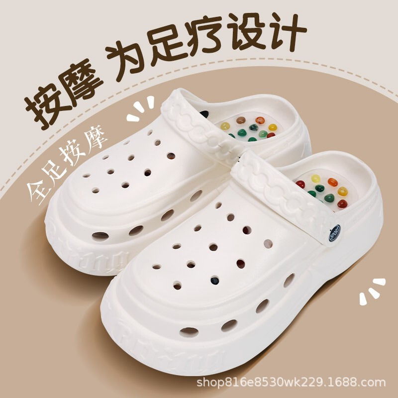 Massage Hole Slippers 2025 New Summer Foot Massage Natural Agate Stone Cool and Hot Pedicure Thick Sole Heightening Shoes