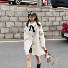 【糖白漾柔】新款宽松中长款白色羊毛大衣外套ZX09