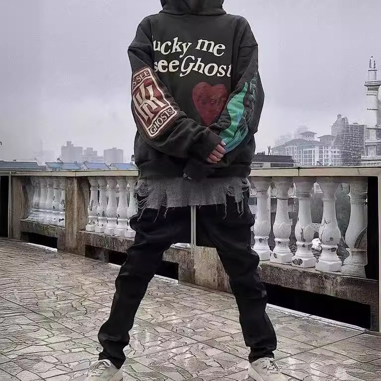 Abbigliamento maschile schiuma lettera d'amore graffiti stampa più velluto felpa con cappuccio coppia giacca_voghion.com