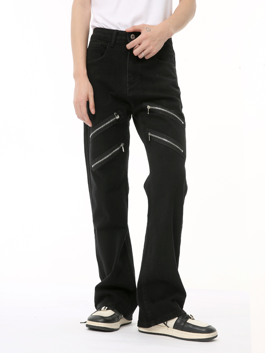 MTLCLOTHES Hombres| 2024 verano nuevos productos High Street empalme multi-cremallera pantalones delgados jeans