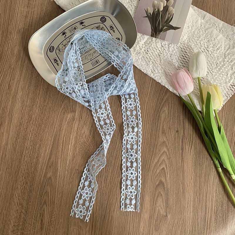 Pañuelo de seda de encaje, estilo de primavera y verano de alta calidad, cinta decorativa de todo fósforo, pañuelo para el cabello, cinturón multifuncional, bolsa de atar, cinta