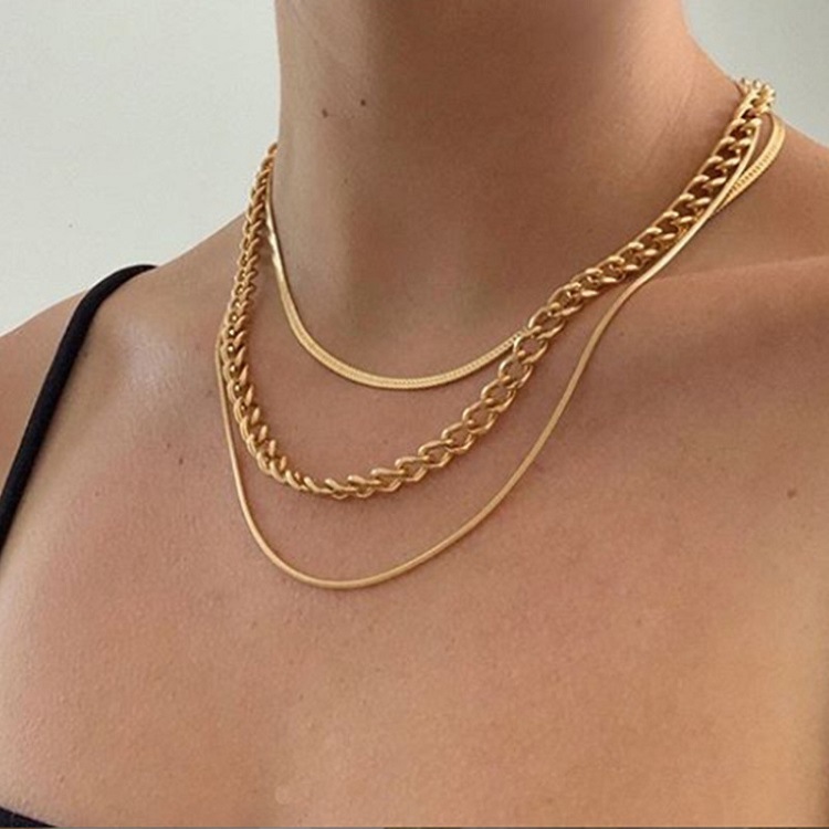Collar de cadena gruesa de triple capa para mujer, diseño creativo y exagerado, estilo clavícula y gargantilla, moda europea/americana, producto transfronterizo