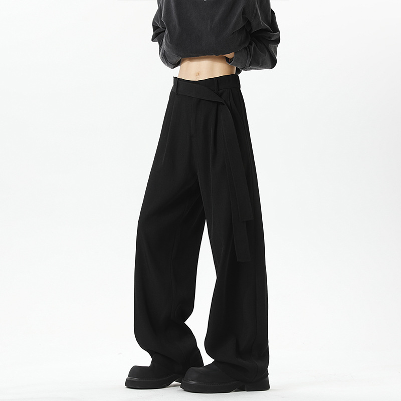 Trendige Vintage-Hose in Kaffeefarbe mit geradem Bein und drapiertem Gürtel für Herren, Sommer 2025, neue, lockere und vielseitige Passform_voghion.com