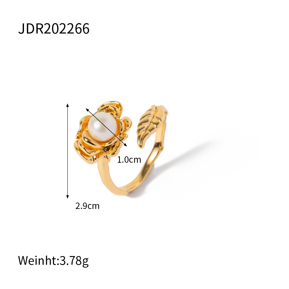 Fashion Flower Copper Plating Inlay Pearl Open Ring 1 Piece