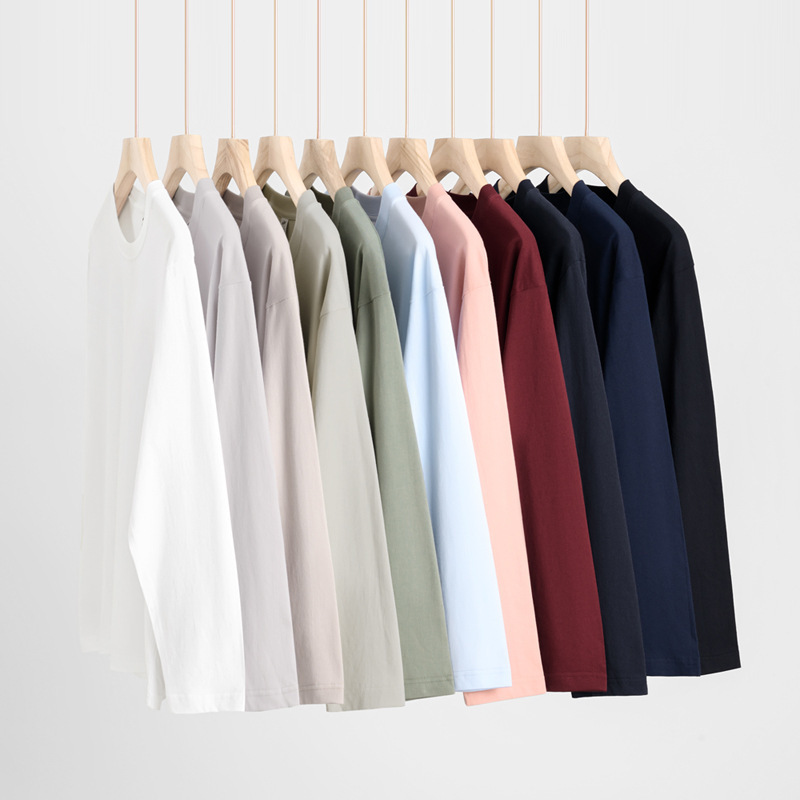 230 グラム秋と冬の新スタイル新疆コーマ綿白長袖 Tシャツメンズラウンドネックレギュラーソリッドカラーボトリングシャツ女性のトレンディなブランド|undefined
