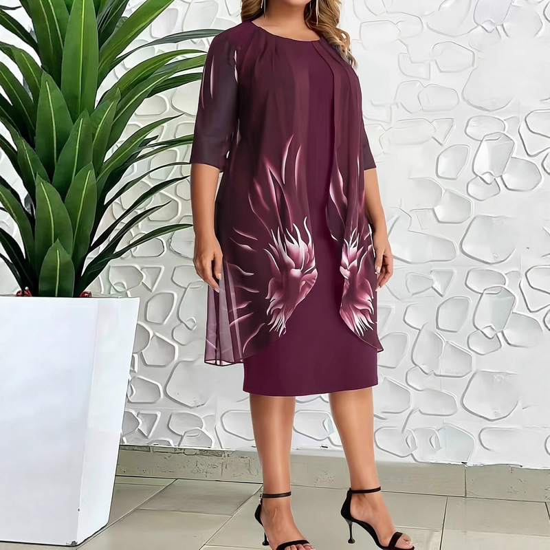 2025 European and American Printed Summer New Cross-Border Aliexpress Loose Casual Mid-Sleeve Round Neck Dress 2025 European and American Printed Summer New Cross-Border Aliexpress Loose Casual Mid-Sleeve Round Neck Dress