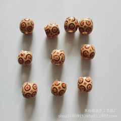 アクセサリー部品卸売り17mm大穴木珠復古プリントビーズ黒車輪太陽花混色散珠