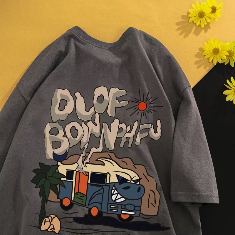 American retro ins marca de moda de dibujos animados de manga corta Camiseta de los niños de verano suelta hip hop High Street pareja desgaste camiseta de media manga