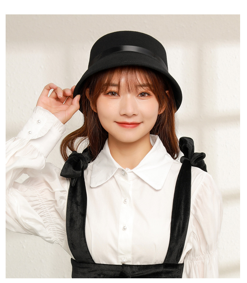 Women's Basic Solid Color Bowknot Wide Eaves Fedora Hat display picture 3