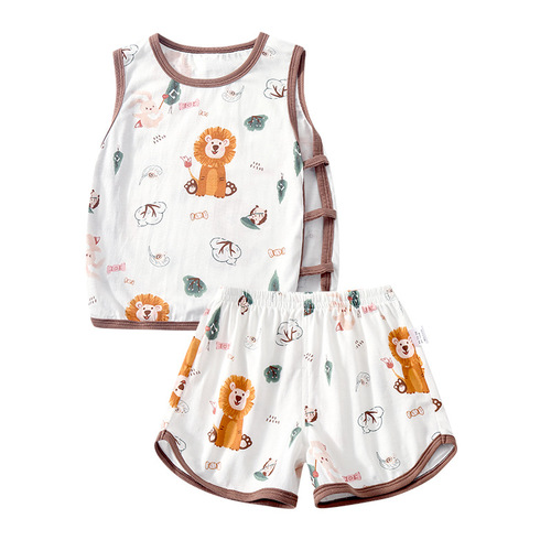 Baby Ukelele Thin Version Summer Pure Cotton Boy Baby Sleeveless Backless Top Set Girl Short Pants Two-Piece Set Summer Clothing