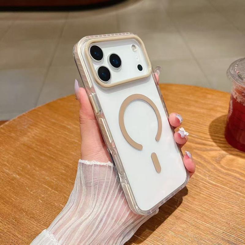 日韩热销好质量适用苹果17双色2.0亚克力半环磁吸无线充电手机壳|undefined