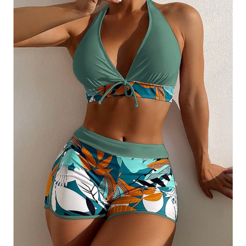 European and American style women's 2025 one-piece boxer bikini high-waisted swimsuit