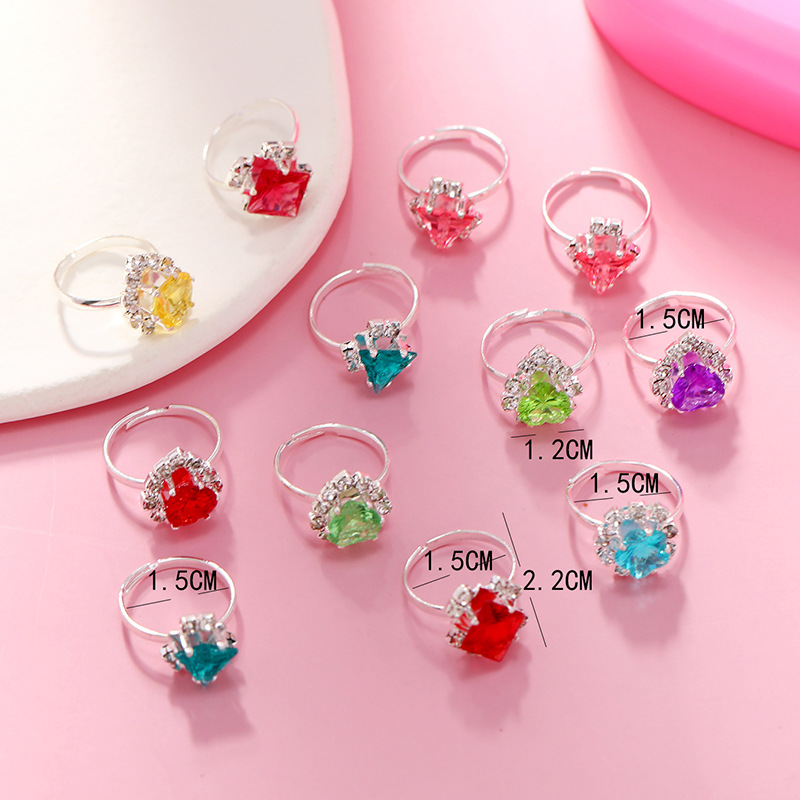 Imitation Crystal Gemstone Cartoon Jewelry Gift Box Set Ring Korean Children 12-piece Combination Ring display picture 2