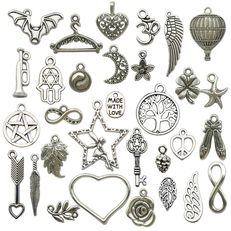 Cross-border New Product Mix 30 Ancient Silver Alloy Wings Hot Air Balloon Pendant Handmade DIY Earrings Bracelet Jewelry Accessories