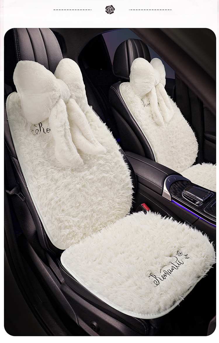 Car Seat Cushion Autumn and Winter Plush Warm Car Seat Cushion Popular Accessible Luxury High-End Bow Car Seat Cover