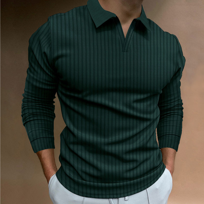 Transfronterizos Europa y América comercio exterior hombre de otoño deportivo acondicionamiento ocio cuello vertical elástico manga larga cuello en V camisa polo hombre