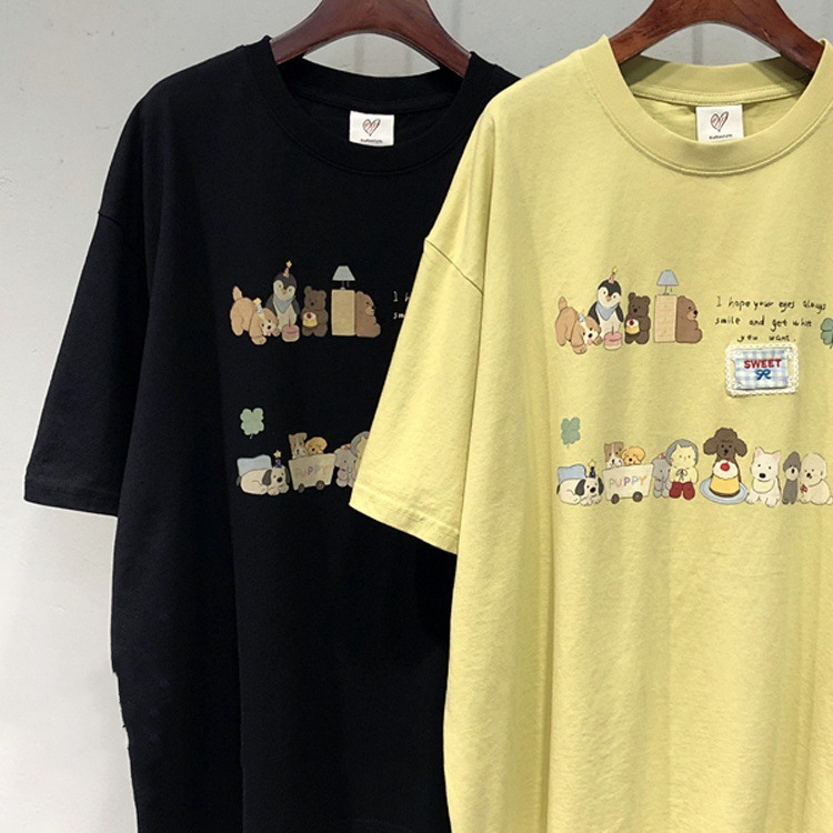 Plus Size Extra Large Size 150kg Spring and Summer New Cute Cartoon Pattern Loose Casual Mid-Length Short-Sleeved T-Shirt Women's Clothing