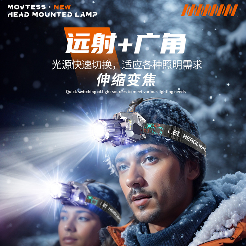Lámpara de luz fuerte transfronteriza recargable brillante de larga duración tipo de lámpara de pesca montada en la cabeza lámpara de iluminación de inducción especial al aire libre