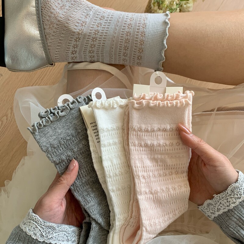 Songmu Songmu "Little Daisy" Lace-Edged Hollow-Out Socks for Women, Mid-Calf Socks, Spring and Summer Thin Mesh Slouch Cotton Socks