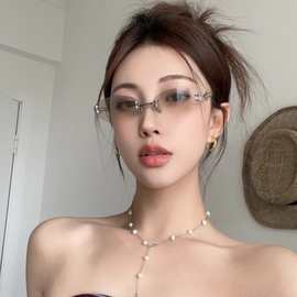 jennie欧美无边框gm墨镜女高级感y2k复古潮防紫外线跨境太阳眼镜