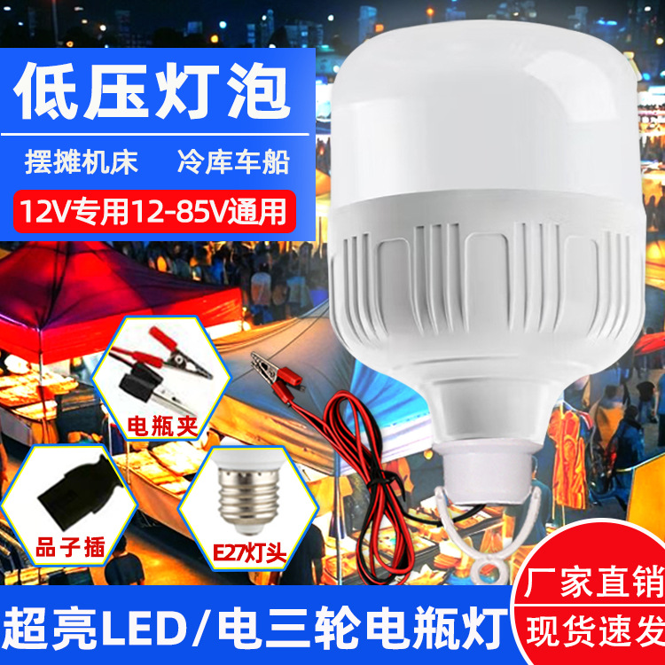 12V低压直流灯泡夜市电瓶灯摆地摊12V带线夹三轮车球泡灯摆摊灯