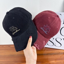 新款秋季韩版小众个性破洞棒球帽女软顶百搭休闲字母刺绣鸭舌帽男