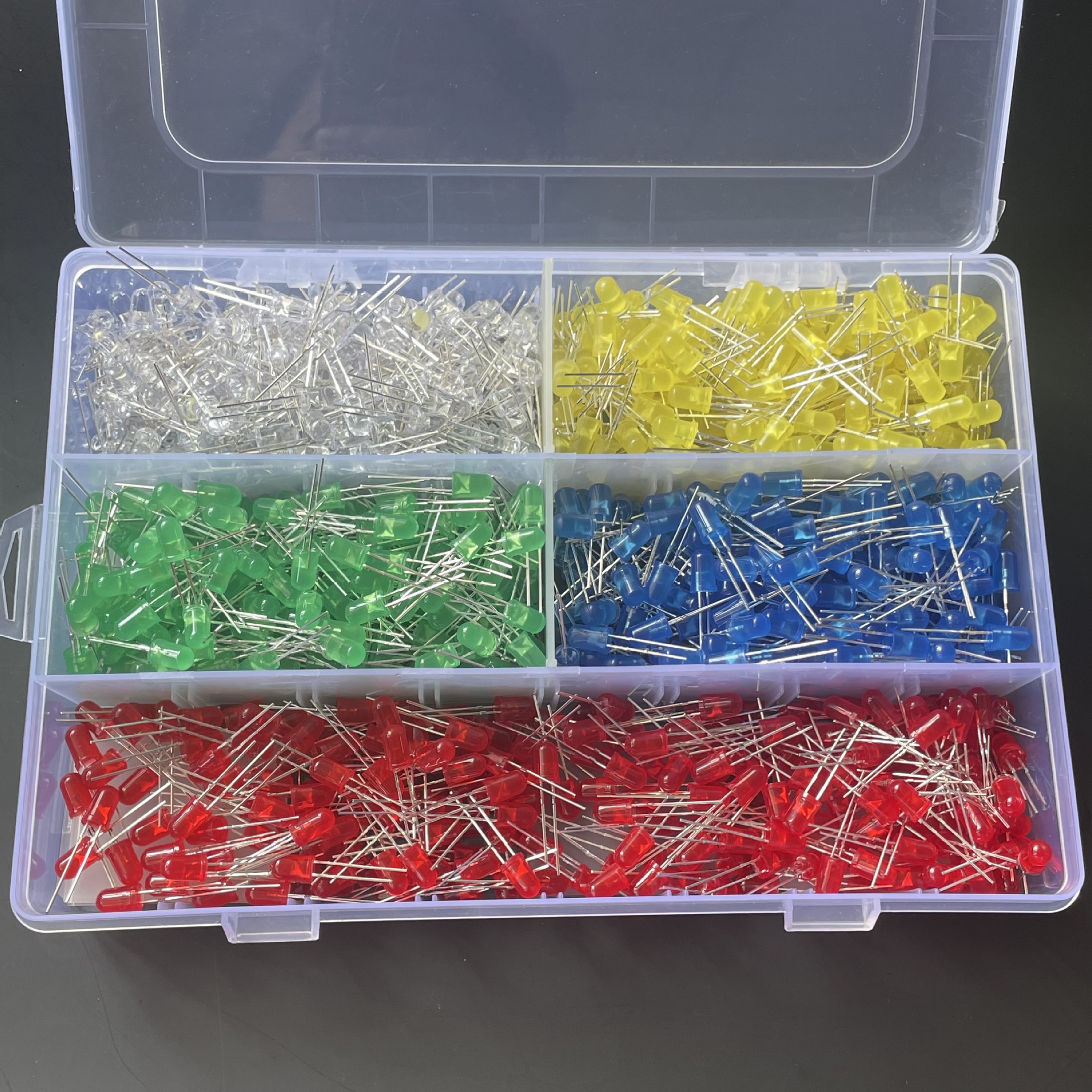 1000 piezas de paquete de diodos emisores de luz de 5mm caja de elementos de cuentas de lámpara LED pelo rojo verde amarillo azul blanco caja de luz en línea