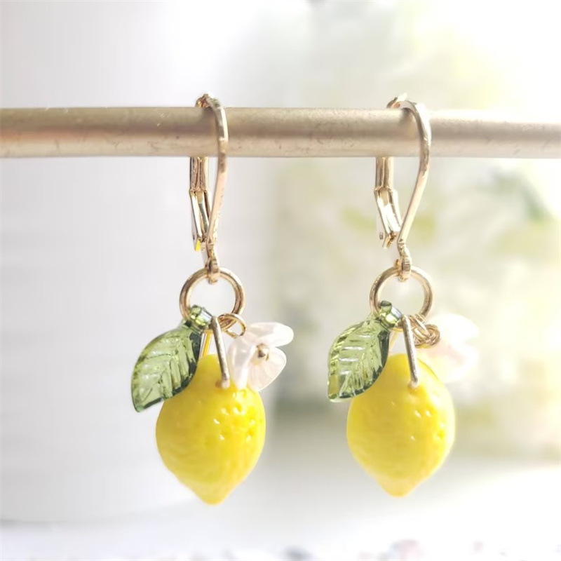 16g Weight Iron Ear Needle Material 1 Pair IG Style Cute Lemon Plastic Resin Drop Earrings