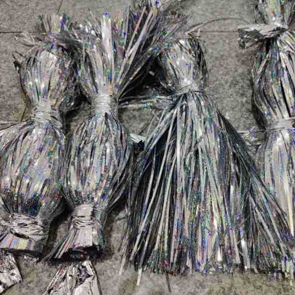 珍珠白AB彩曲形螺纹状旋转亮片线渔具绑羽毛钩金银色幻彩虹旋转线