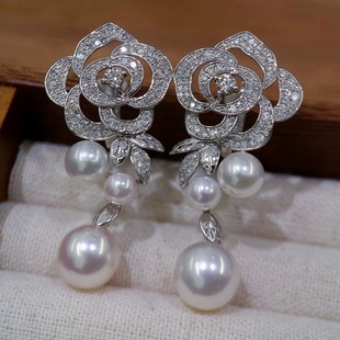 18K Gold Accessories Diamond Pearl Ear Clip Diamond Total 1.25 Carat with 5-6, 6-7, 9-10mm Without Beads