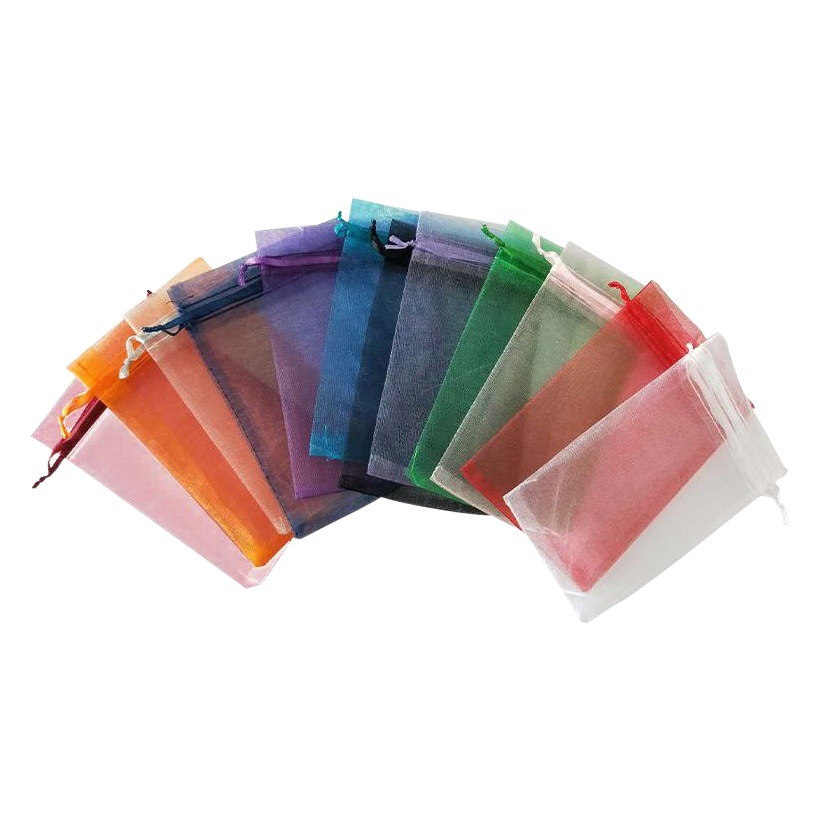 Bolsa con cordón, bolsa de gasa, bolsa de malla, bolsa con cordón para regalo, bolsa para joyería, bolsa de organza, bolsa de embalaje de color sólido, bolsa transparente
