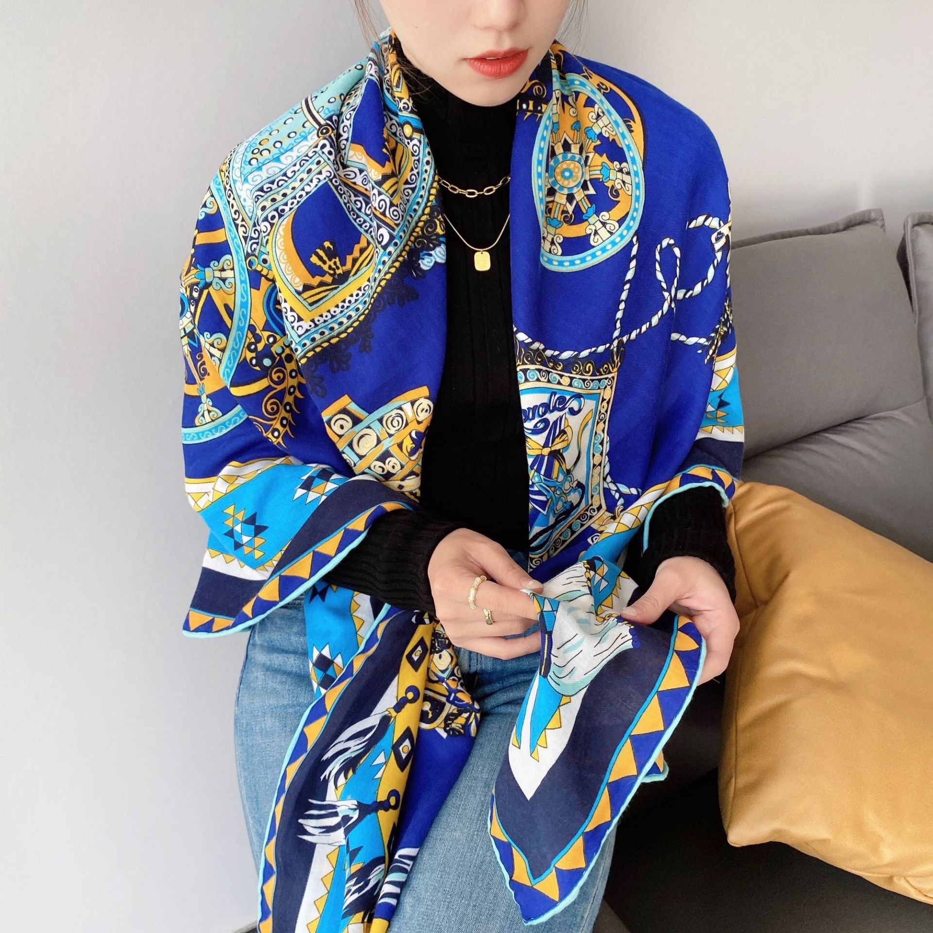 A principios de otoño nuevo patrón de espiga bufanda grande bufanda cuadrada temperamento chal moda decorativa todo partido bufanda femenina ventas directas de fábrica