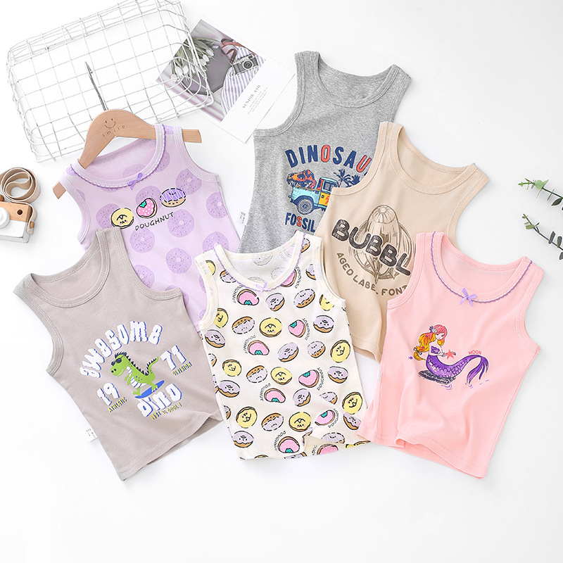 Children's Cotton Vest Summer Undershirt for Toddlers, Baby Pajamas, Boys' Sleeveless Top, Girls' Camisole