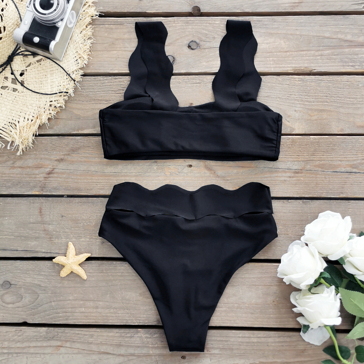 Women's Solid Color 2 Pieces Set Bikinis Swimwear display picture 3