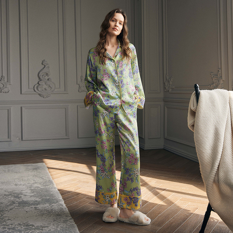 19 Mumi [100% Mulberry Silk] New Flower Style Home Clothes Shirt Collar Long Sleeve Suit 83011002