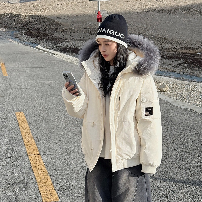 Women's Winter Cotton Jacket with Large Fur Collar and Hood, 2026 New American Retro Style, Thickened and Warm Parka Cotton Coat Women's Winter Cotton Jacket with Large Fur Collar and Hood, 2026 New American Retro Style, Thickened and Warm Parka Cotton Coat