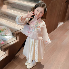 漢服女童2024新款套裝兒童春秋款國風新中式唐裝寶寶春裝l兩件套