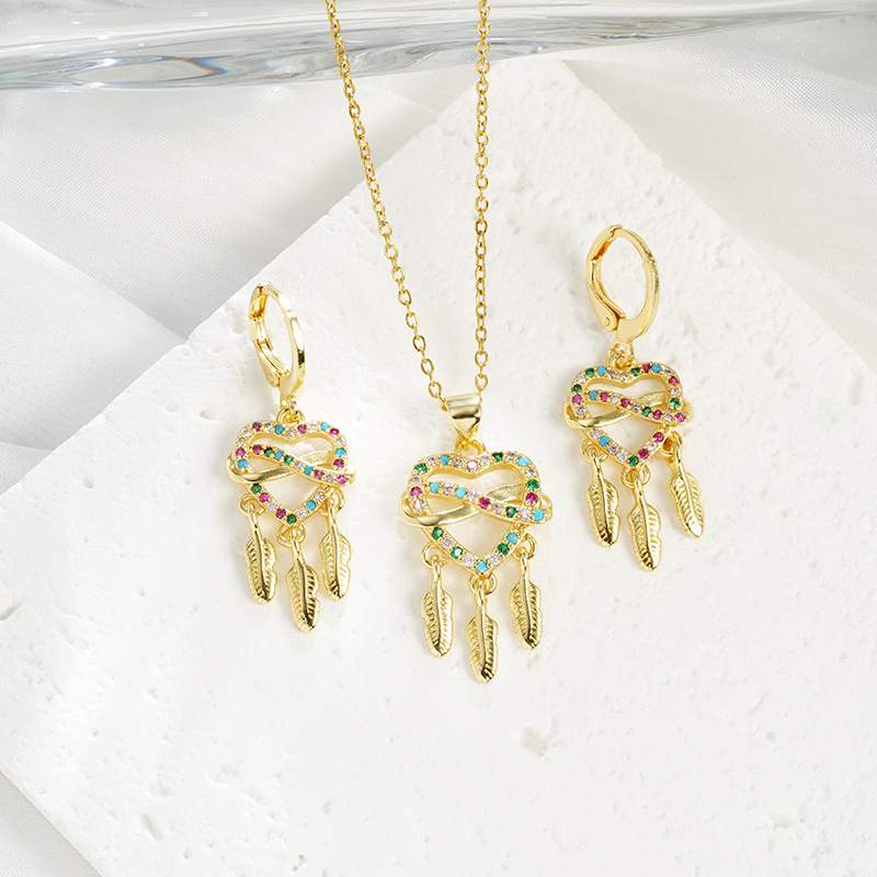 Lujo ligero Vietnam arena collar de oro de estilo europeo y americano diamantes amor tetas conjunto de pendientes de joyería transfronteriza de alta calidad