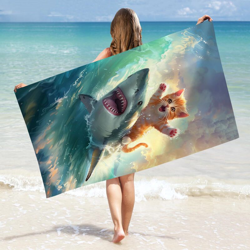 Cross-border sea funny cat shark children beach towel adult beach towel sports fitness towel factory outlet Cross-border sea funny cat shark children beach towel adult beach towel sports fitness towel factory outlet
