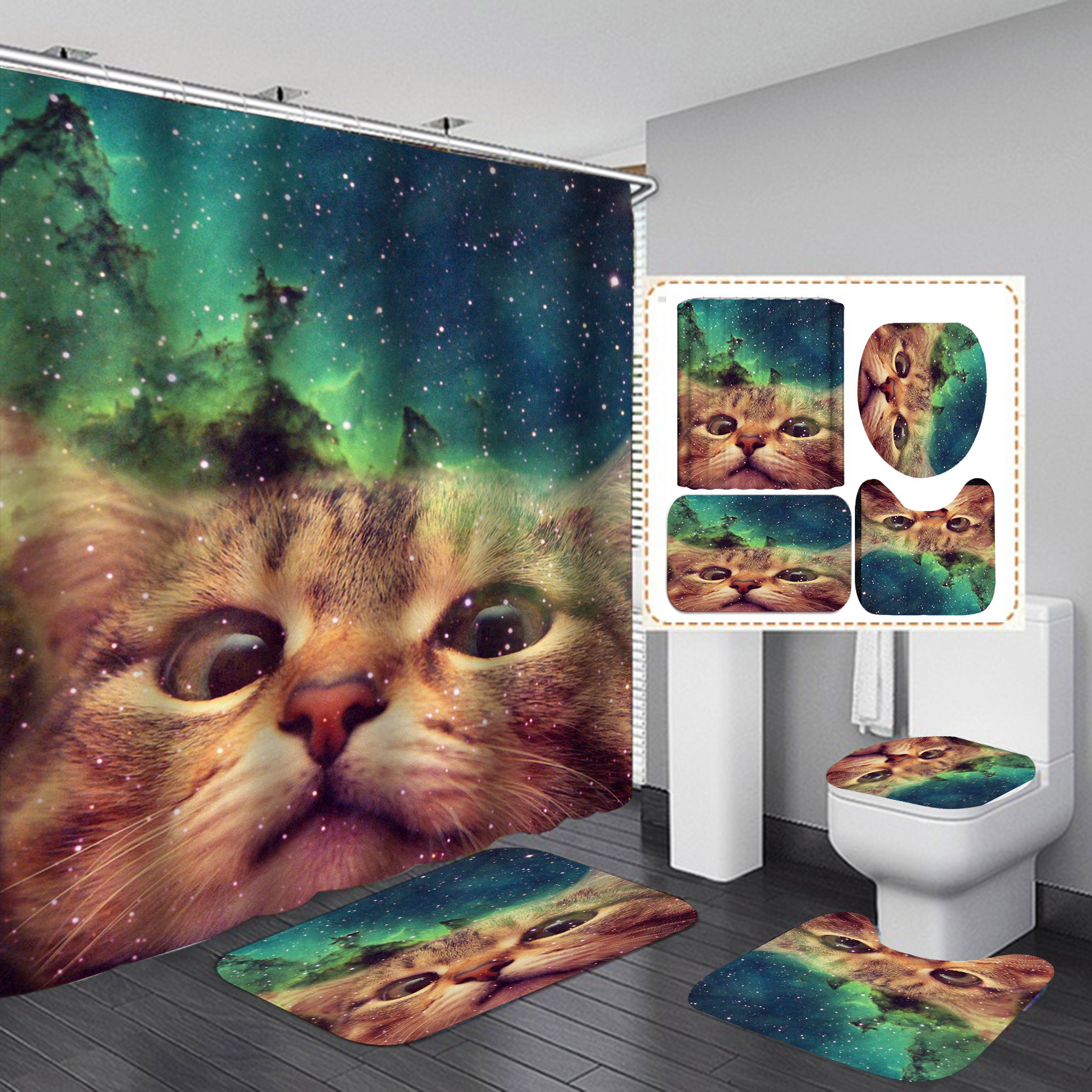 Suministro directo de fábrica 3D Impresión digital impermeable poliéster Cortina ducha al por mayor gato varios estilos Serie 2 Venta caliente