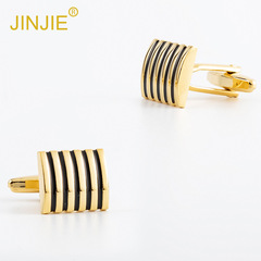 New electroplated gold curved surface black striped metal cufflinks for foreign trade men's French cufflinks wholesale