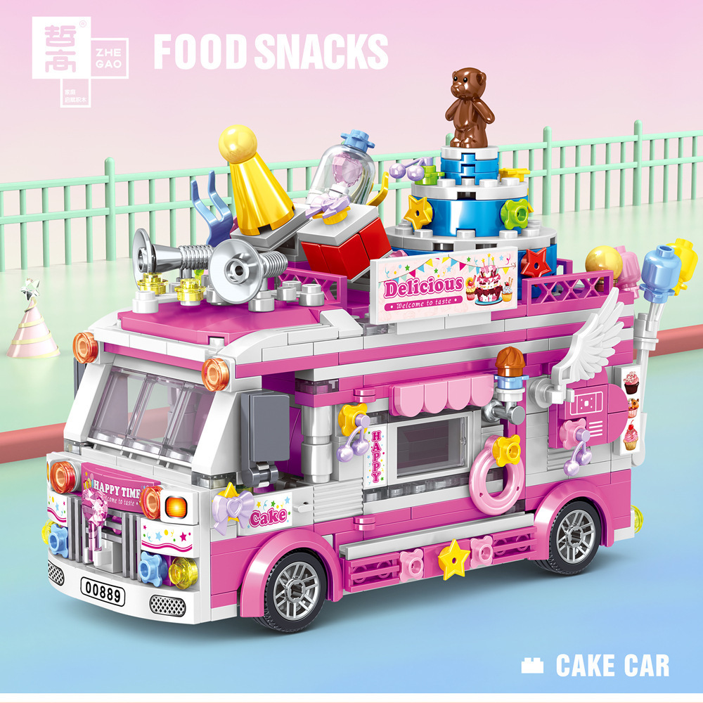 Lin07 Zhegao 00888-00891 coche de dibujos animados coche Rosa mini modelo creativo rompecabezas ensamblar bloques de construcción de juguete