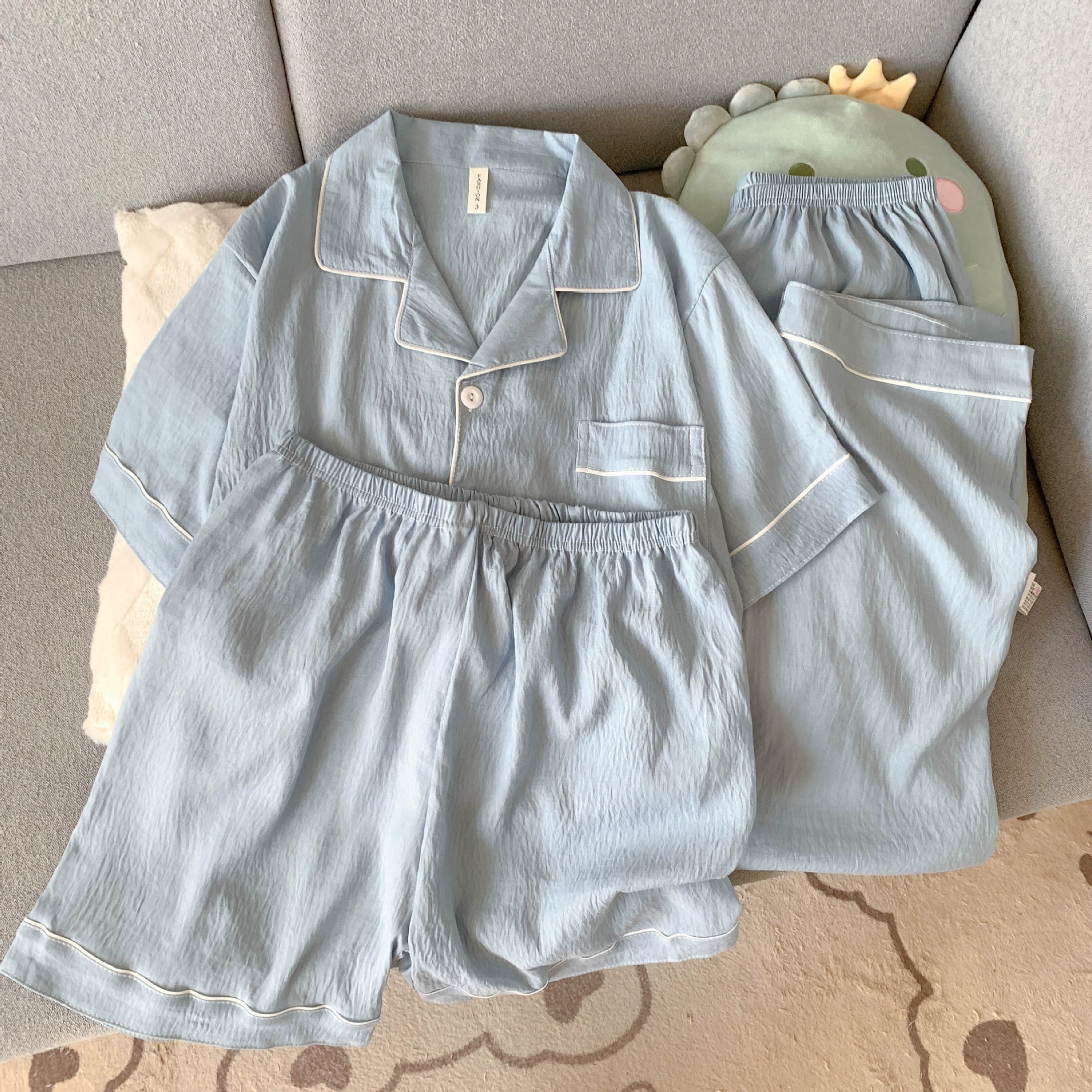 Летний комплект, пижама, удобные брюки, 3 предмета, с коротким рукавом