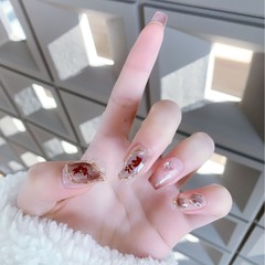 【花落】落花有意純手工美甲顯白顯手長金絲落葉綿密貓眼甲